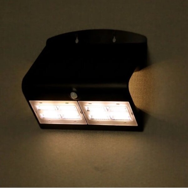 LED lampă solară de perete cu senzor, 7W, 4000K, IP65, 4000 mAh, negru