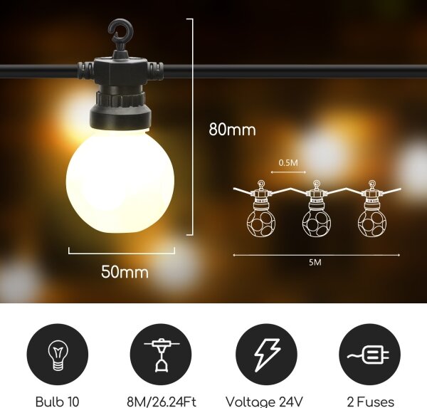 Lanț LED decorativ de exterior 10xLED/8m IP44 alb cald Aigostar