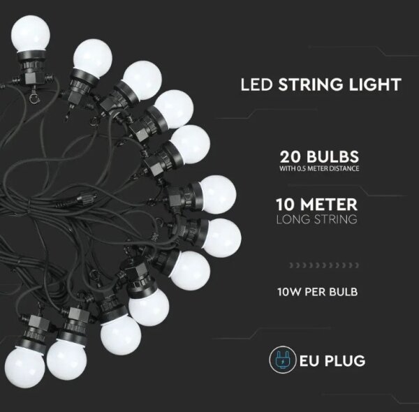 Lanț LED de exterior STRING 10m 20xLED/0,5W/230V IP44 6000K