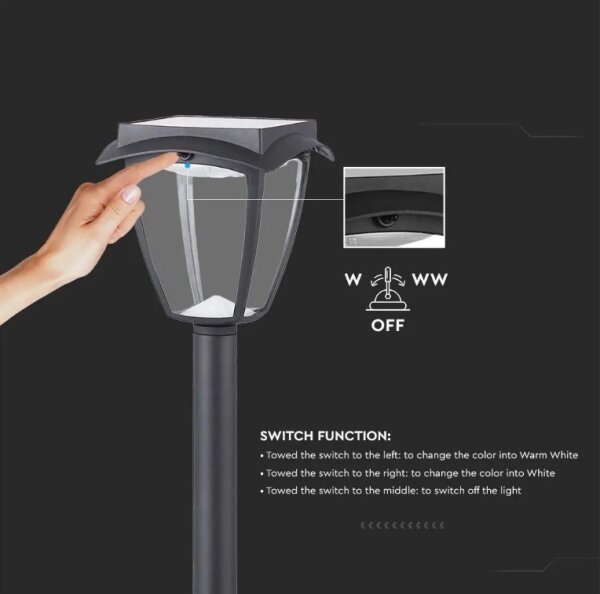Lampă solară LED 2W 230V 93 cm 3000/6000K IP65 2200 mAh