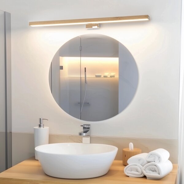 Aplică LED pentru oglindă Brilagi WOODY MIRROR LED/15W/230V IP44 stejar/crom