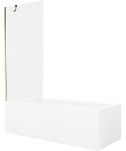 Mexen Cubik cadă dreptunghiulară de 150 x 70 cm cu panouri si paravan cu 1 aripă 80 cm, transparent, auriu - 550315070X950800005