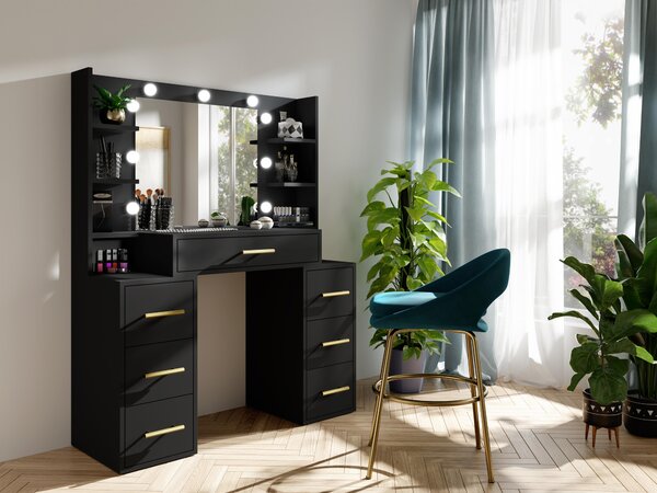 Măsuță de toaletă Bronetta 1 (Negru) (cu oglindă) (cu iluminat LED). 1123709