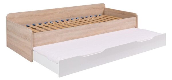 Pat de o persoană 90 cm Telvera 1 (stejar sonoma + alb) (cu somieră cu saltea) (cu sp. depozitare). 1123993
