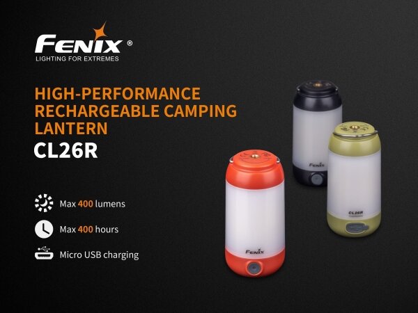 Lampă LED reîncărcabilă portabilă Fenix CL26RRED LED/USB IP66 400 lm 400 h portocaliu