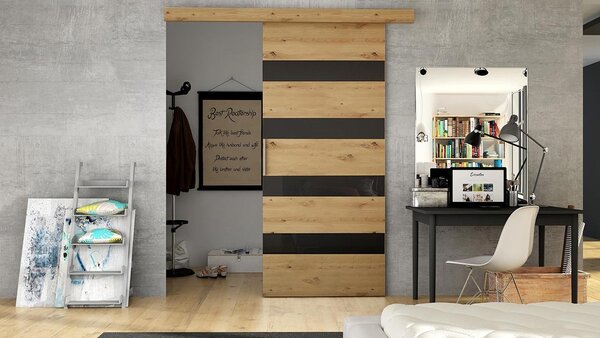 Uși culisante Ravina V (stejar artisan + negru). 1122930