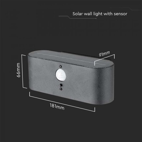 LED lampă solară de perete exterior cu senzor, 2,5W, 3000K, IP54