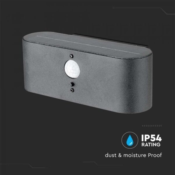 LED lampă solară de perete exterior cu senzor, 2,5W, 3000K, IP54