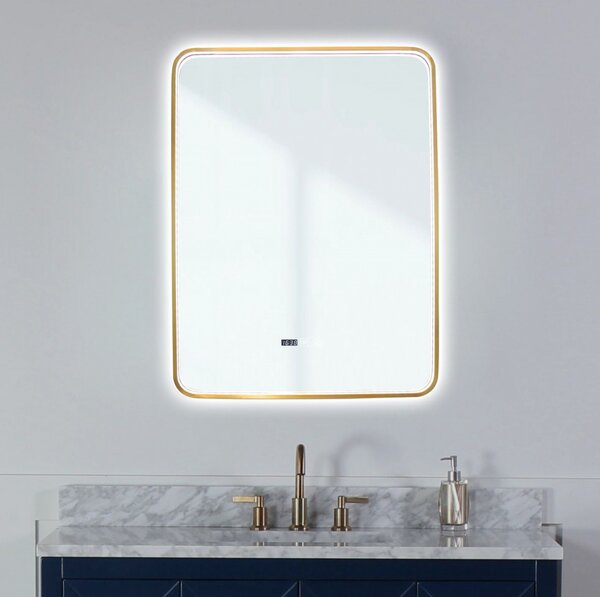 Oglindă Baie LED și Dezaburire Elit's Premium cu Senzor Touch, Lumina Rece, Caldă și Neutră, 60x80cm, cu rama Bronz Antichizat
