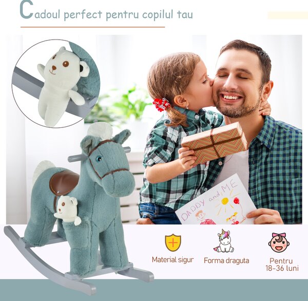 HOMCOM Balansoar Ponei pentru Copii 18-36 Luni, Jucărie Interactivă de Călărie, Albastru, 65x26x55 cm | Aosom Romania
