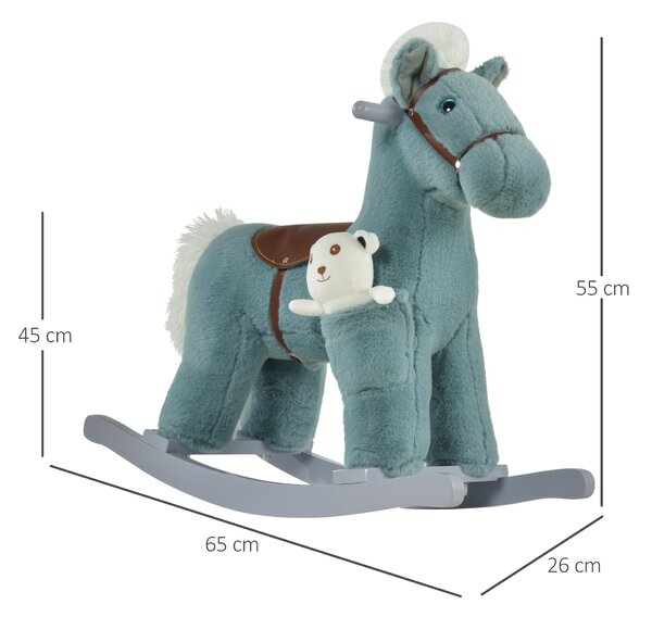 HOMCOM Balansoar Ponei pentru Copii 18-36 Luni, Jucărie Interactivă de Călărie, Albastru, 65x26x55 cm | Aosom Romania