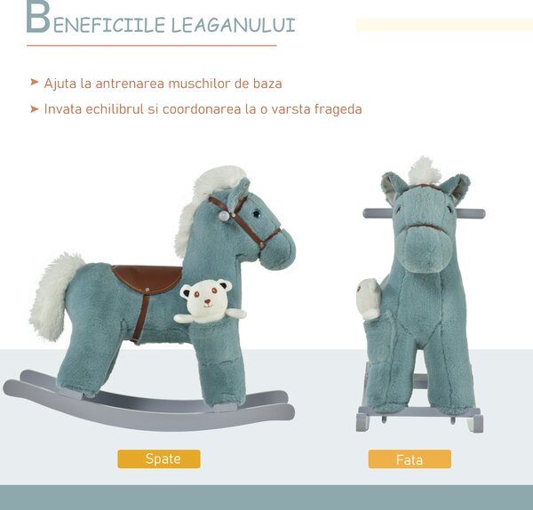 HOMCOM Balansoar Ponei pentru Copii 18-36 Luni, Jucărie Interactivă de Călărie, Albastru, 65x26x55 cm | Aosom Romania