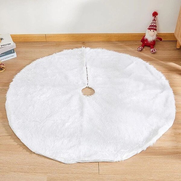 Fusta covor blanita alba pentru brad de Craciun, diametru 120 cm, pufoasa, aspect zapada