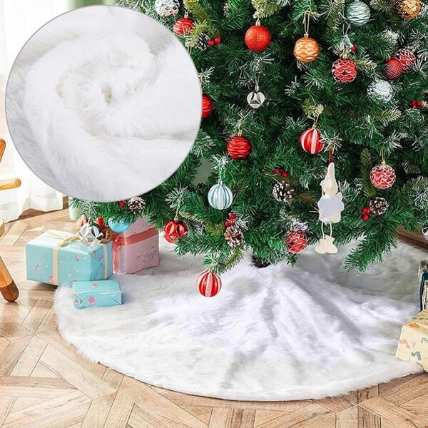 Fusta covor blanita alba pentru brad de Craciun, diametru 120 cm, pufoasa, aspect zapada