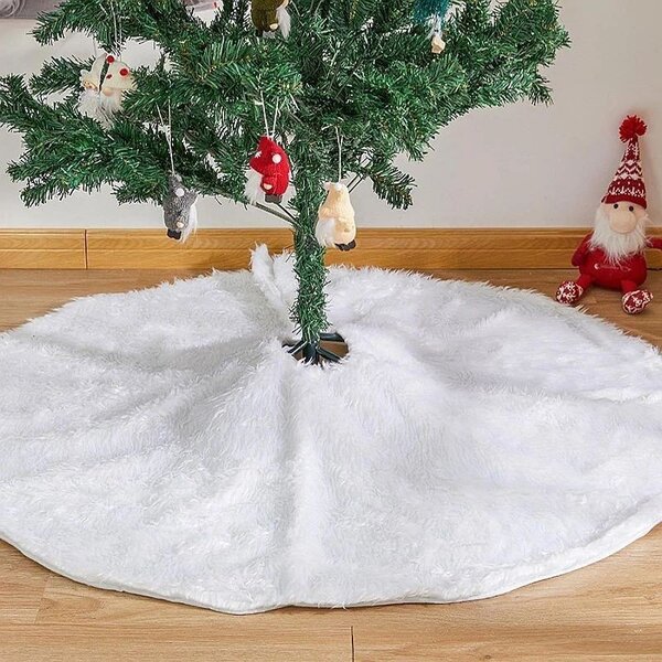 Fusta covor blanita alba pentru brad de Craciun, diametru 120 cm, pufoasa, aspect zapada