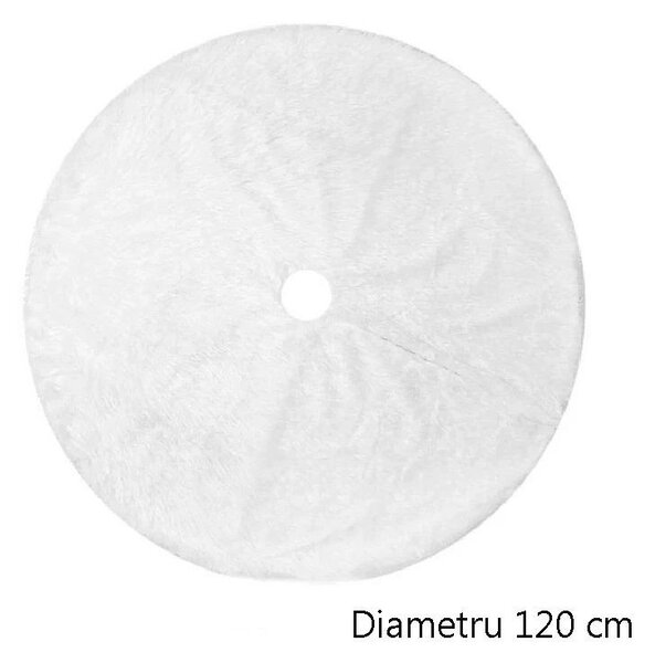 Fusta covor blanita alba pentru brad de Craciun, diametru 120 cm, pufoasa, aspect zapada