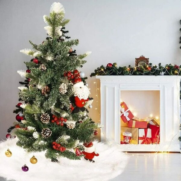 Fusta covor blanita alba pentru brad de Craciun, diametru 120 cm, pufoasa, aspect zapada