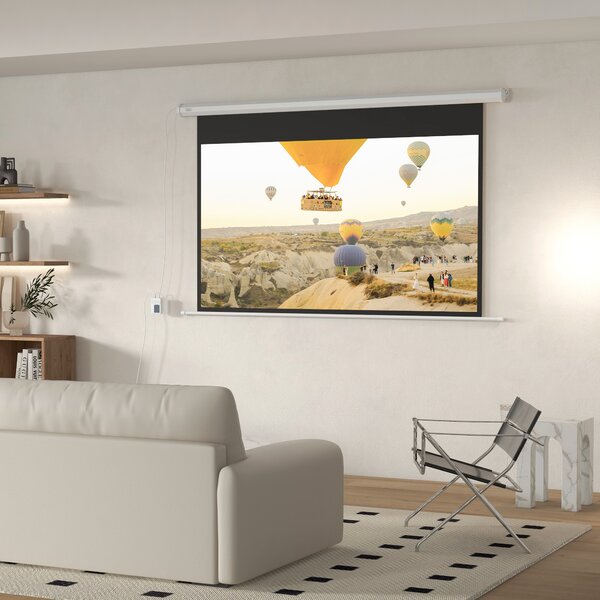 Ecran de Proiectie Motorizat de 84 de inci, 4K HD 16:9, cu Doua Telecomenzi pentru Interior/Exterior 215x8x140cm HOMCOM | Aosom Romania