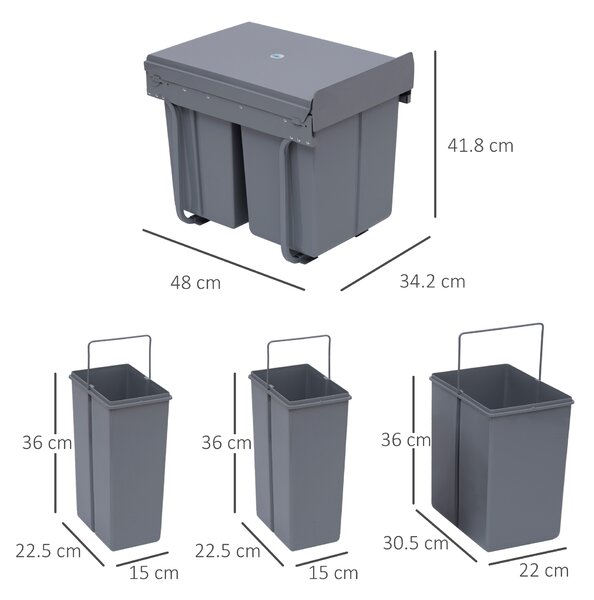 Homcom Cos Gunoi Ecologic 40L – 3 Compartimente Separate, Gri | Aosom Romania