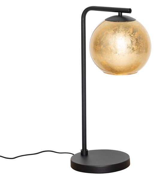 Lampa de masa de design neagra cu sticla aurie - Bert