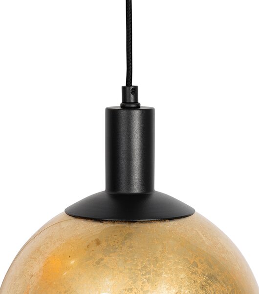 Lampă suspendată de design neagră cu sticlă aurie cu 3 lumini - Bert