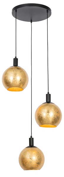 Lampă suspendată design neagră cu sticlă aurie 3 lumini - Bert