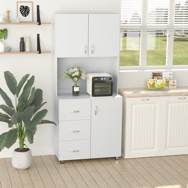 HOMCOM Bufet Modern din Lemn Alb cu 2 Dulapioare, Polite Reglabile, 1 Raft Deschis si 3 Sertare, 80x39,5x183,5cm | Aosom Romania