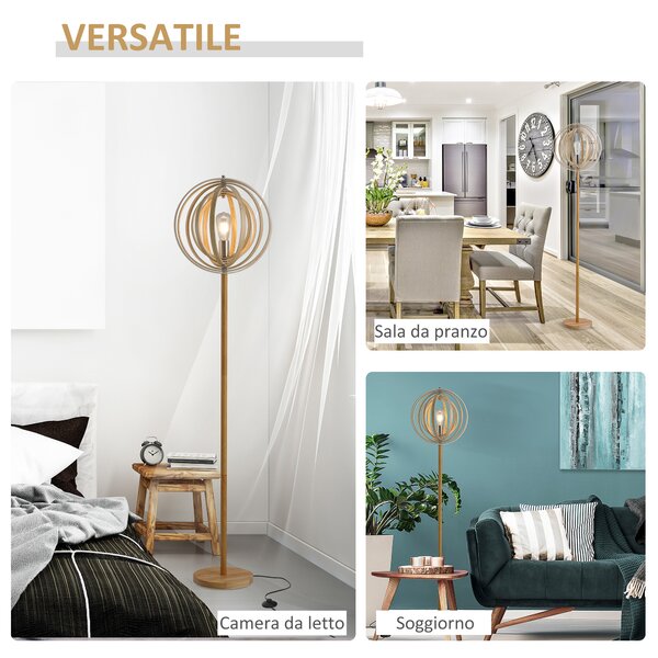 HOMCOM Lampa de podea abajur pivotant moderna creativa Baza din lemn cauciuc pentru casa Ф38 x 160cm