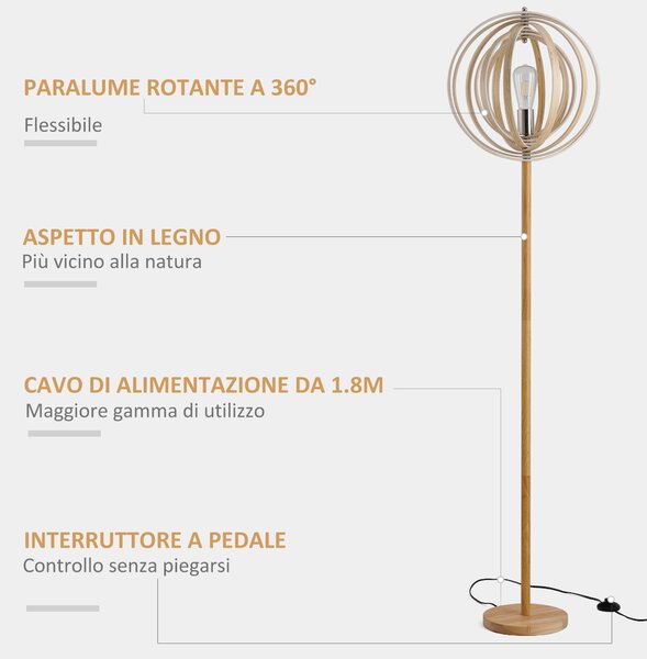 HOMCOM Lampa de podea abajur pivotant moderna creativa Baza din lemn cauciuc pentru casa Ф38 x 160cm
