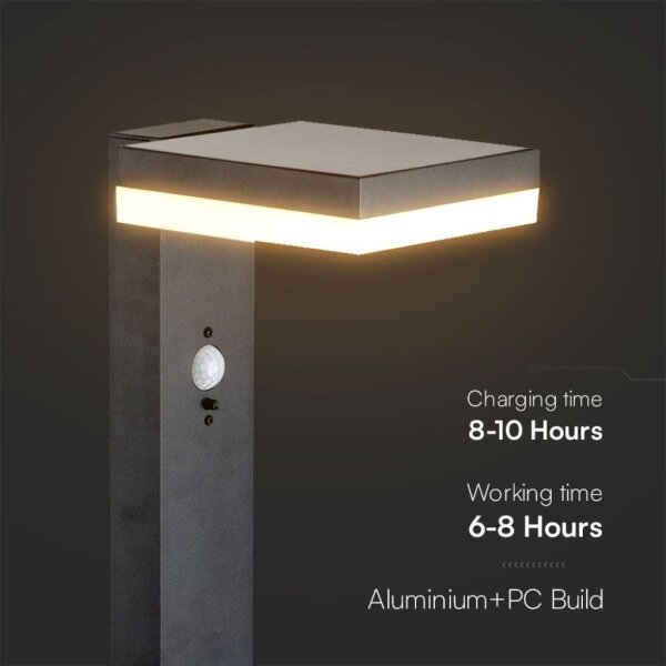 Lampă LED solară cu senzor LED/2W/3,7V IP54 3000K negru dreptunghiular