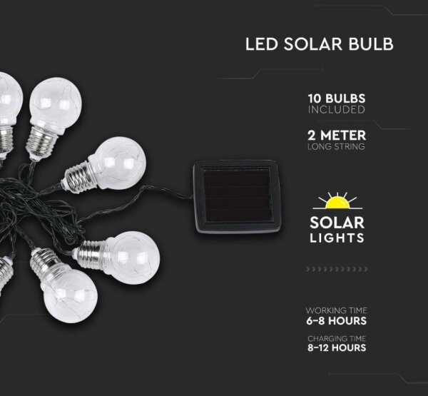 Șir solar LED 10xLED/1W/1,2V 1xAA 2 m IP44 3000K 300 mAh