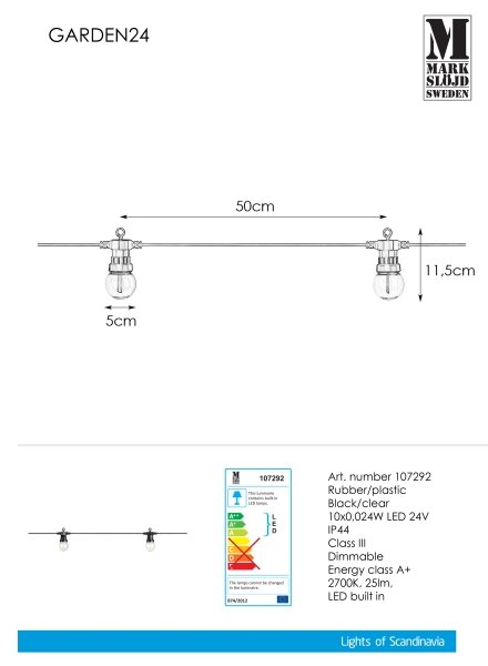 Lanț LED decorativ de exterior Markslöjd 107292 GARLAND GARDEN 10xLED 5,5m IP44