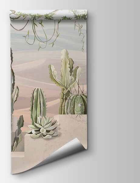 Fototapet Perete mural de cactuși și plante suculente, Fototapet 3D, Fototapet populare, u96445 - Tapeko.ro