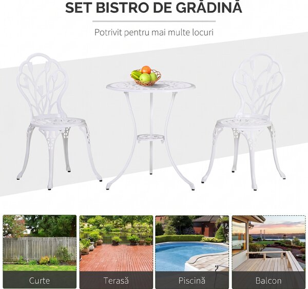 Outsunny Set de Gradina 3 Piese din Aluminiu cu 2 Scaune