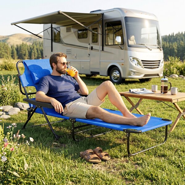 Outsunny Sezlong Plaja Pliabil cu 4 Nivele Rabatare si brațe, Greutate sustinuta 120 kg,Gri | Aosom Romania