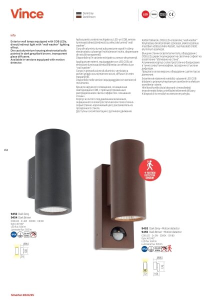 Redo 9453-LED VINCE Aplica de perete pentru exterior cu senzor, 2xLED/3W/230V, IP54, antracit