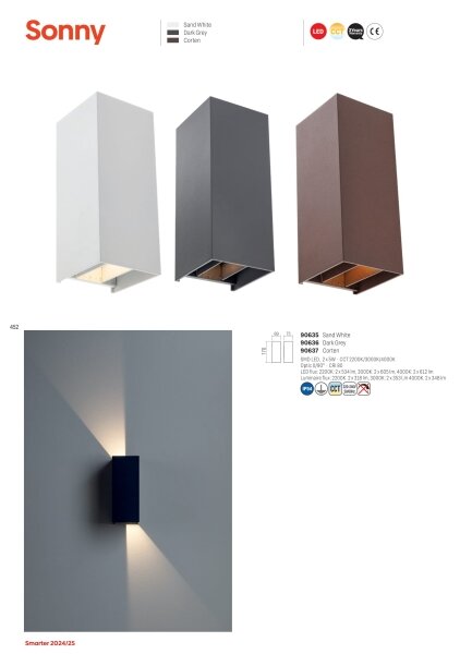 Aplică LED de exterior Redo 90635 SONNY 2xLED/5W/230V 2200/3000/4000K alb