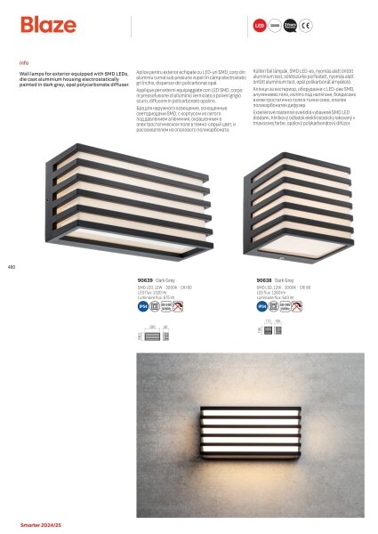 Redo 90639-Aplică LED de exterior BLAZE LED/12W/230V 3000K IP54 antracit