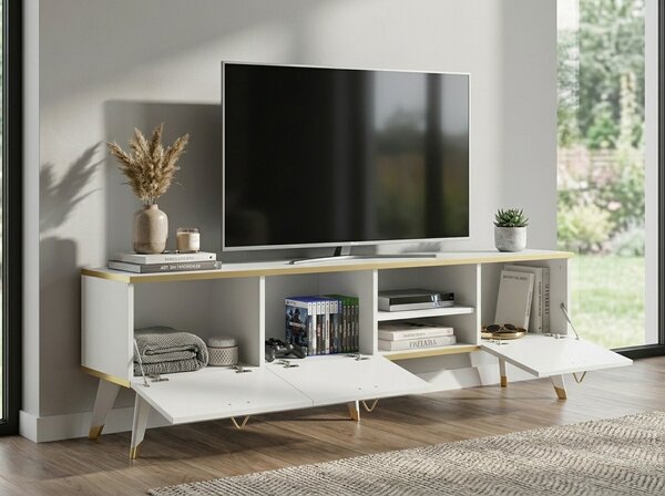 Masuta TV CAROL 160 cm, alb/auriu
