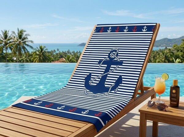 Prosop de plaja cu uscare rapida MARITIMO albastru-alb 70 x 140 cm, 100% microfibra