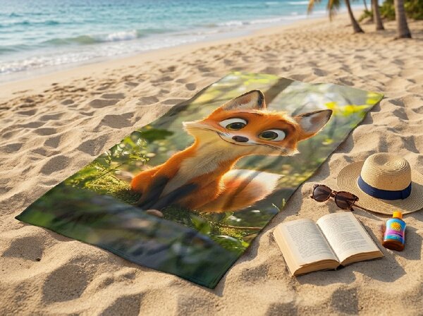 Prosop de plaja cu uscare rapida VULPINA colorat 70 x 140 cm, 100% microfibra