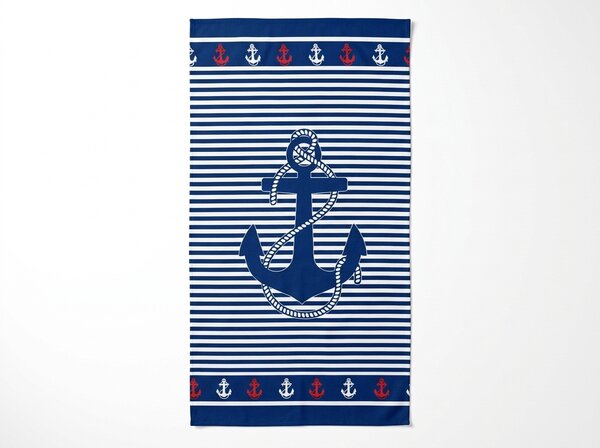 Prosop de plaja cu uscare rapida MARITIMO albastru-alb 70 x 140 cm, 100% microfibra