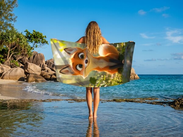 Prosop de plaja cu uscare rapida VULPINA colorat 70 x 140 cm, 100% microfibra