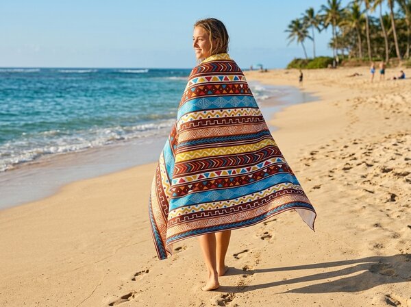 Prosop de plaja XXL cu uscare rapida AZTECA colorat 150 x 210 cm, 100% microfibra