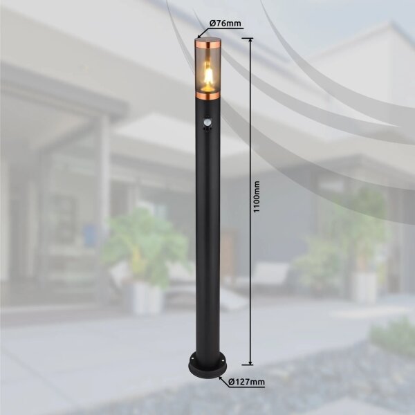 Lampă de exterior cu senzor Globo 3159BCS BOSTON 1xE27/15W/230V IP44 110 cm negru/cupru