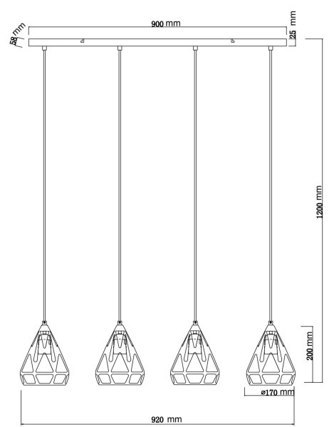 Lustră pe cablu Globo 15889-4H HASSAN 4xE27/40W/230V