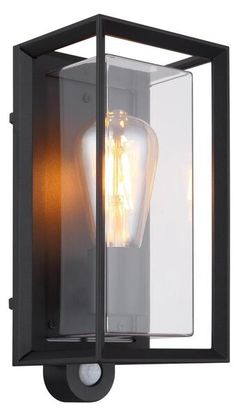 Aplică de exterior cu senzor Globo 31982SS LOGANA 1xE27/60W/230V IP44 negru