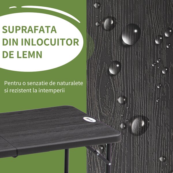 Outsunny Masa pliabila pentru gradina pentru 4 persoane, Masa dreptunghiulara de exterior cu inaltime reglabila, gri inchis | Aosom Romania