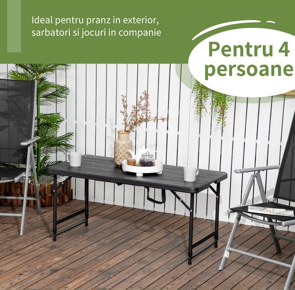 Outsunny Masa pliabila pentru gradina pentru 4 persoane, Masa dreptunghiulara de exterior cu inaltime reglabila, gri inchis | Aosom Romania