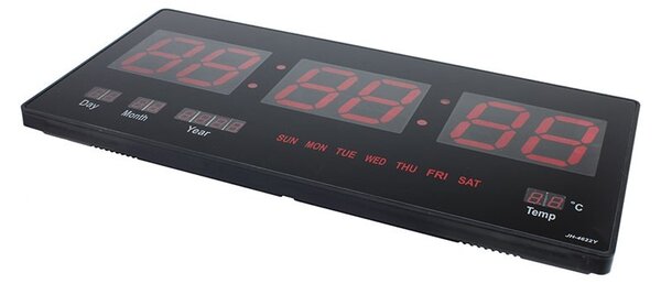 Ceas digital perete, afisaj LED, ora 12/24, calendar, temperatura, negru